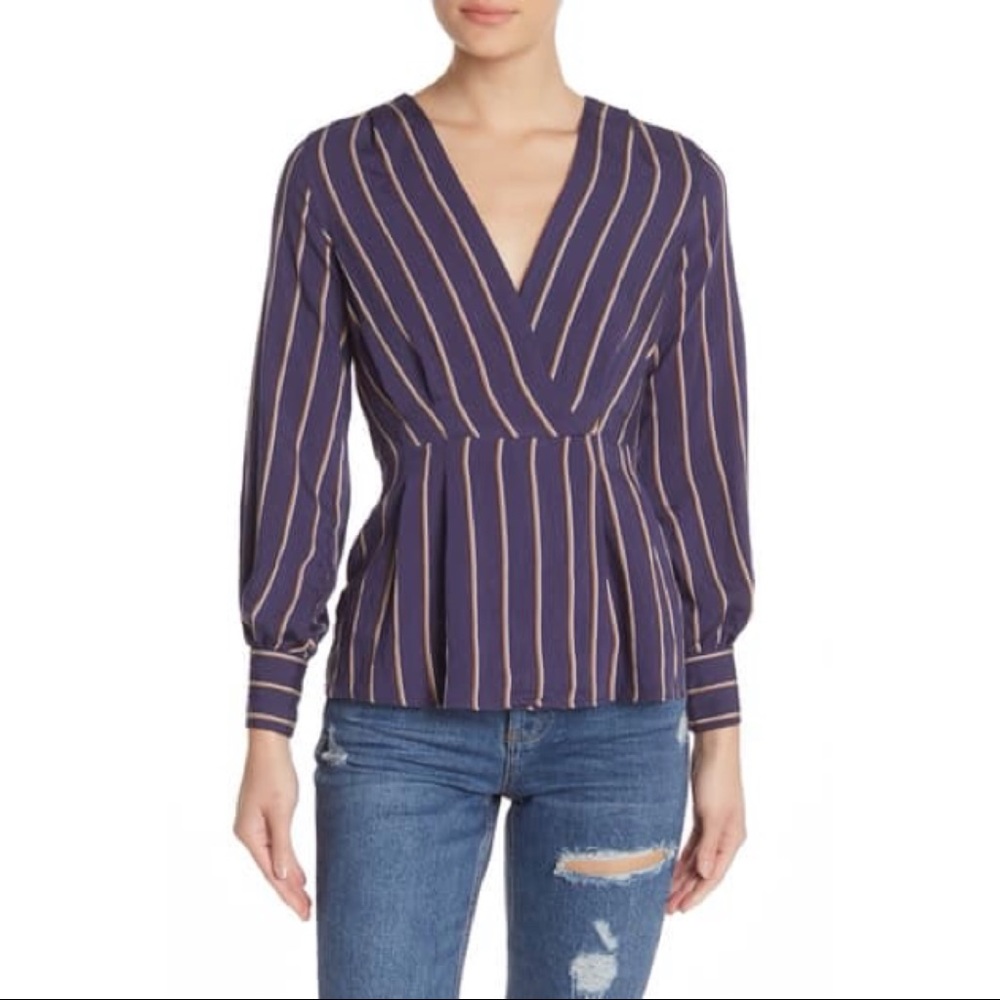 TOPSHOP Striped Surplice Blouse